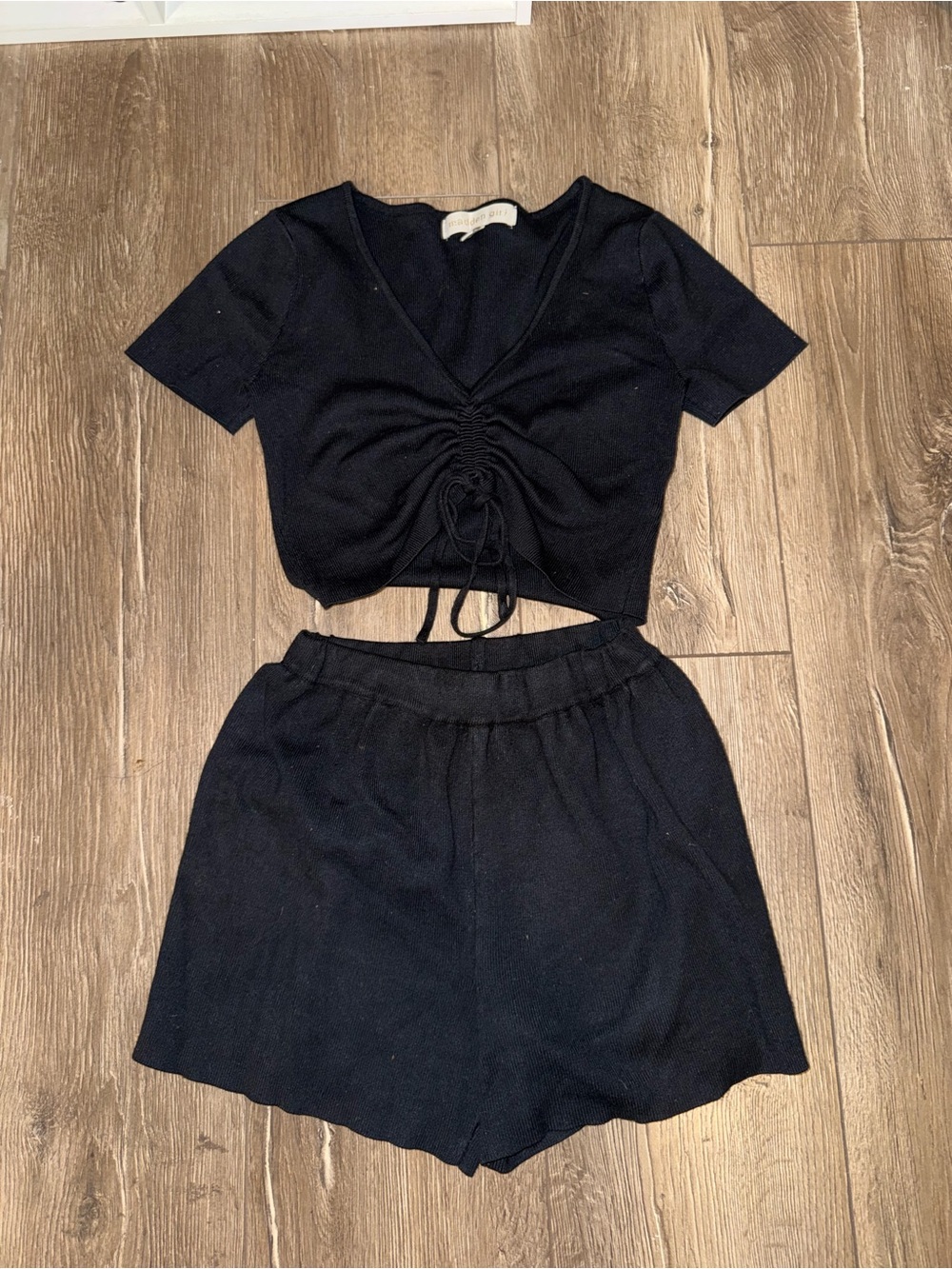 Madden Girl Black Ruched Crop Top & Matching Black Shorts Set